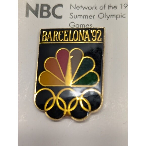 Vintage New NBC Barcelona Spain 1992 Olympic Commemorative Enameled Pin Set of 2 - Picture 2 of 5